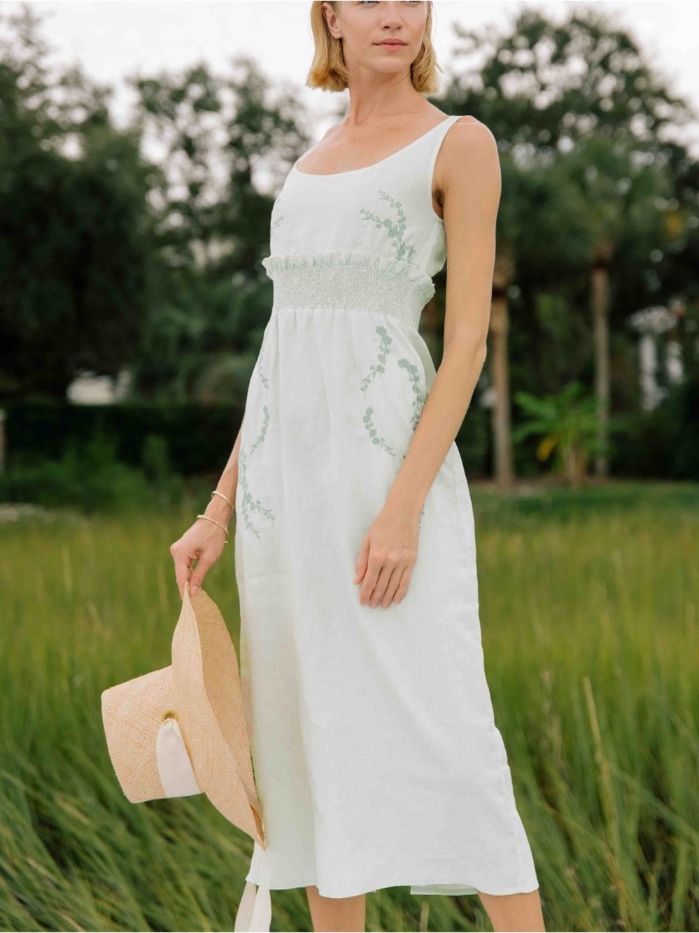 NWT Fanm Mon Marassa Collection Bahar Midi Dress Mint Green Embroidered Sz L